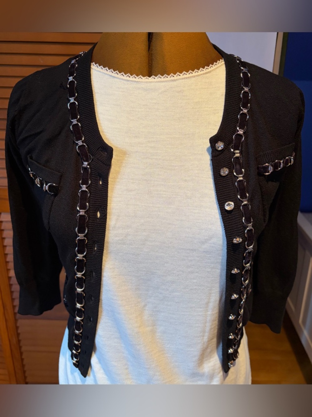 Cynthia Steffe Black Embellished Short Cardigan